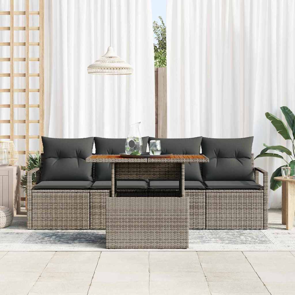Set Divano da Giardino 5 pcs Grigio Poly Rattan - immagine 3