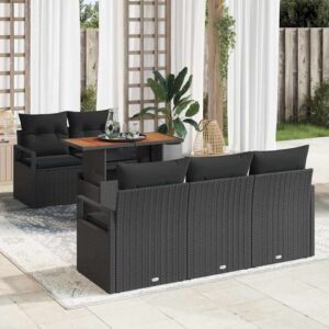 Set Divano da Giardino con archiviazione 6 pcs Nero Poly Rattan
