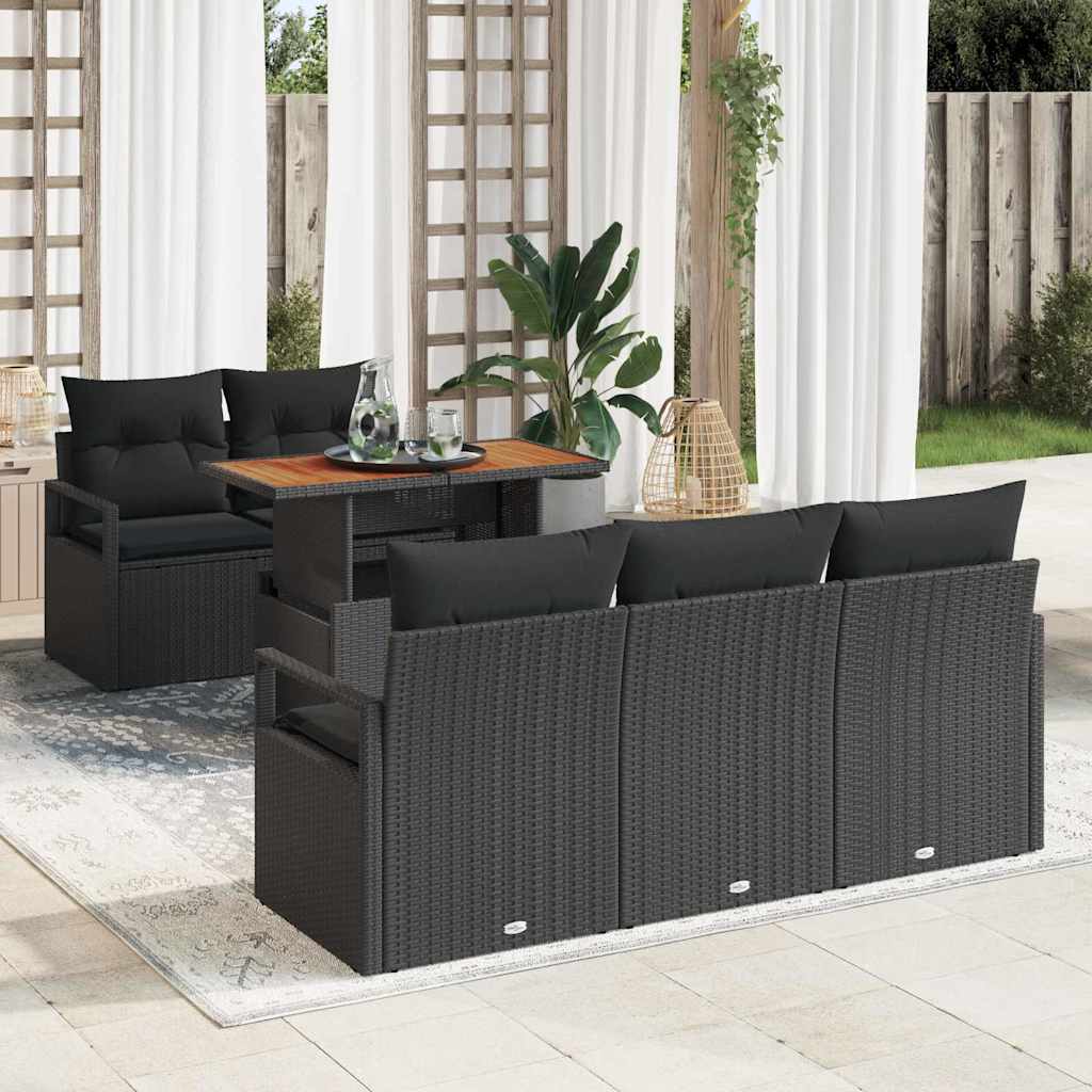 Set Divano da Giardino con archiviazione 6 pcs Nero Poly Rattan