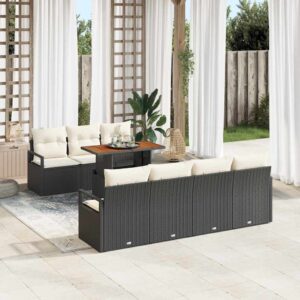 Set Divano da Giardino con archiviazione 8 pcs Nero Poly Rattan