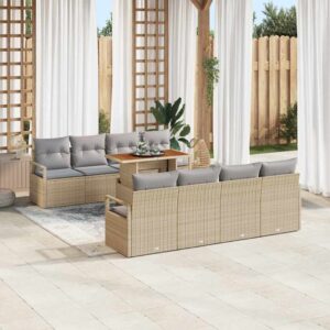 Set Divano da Giardino 9 pcs Beige Poly Rattan