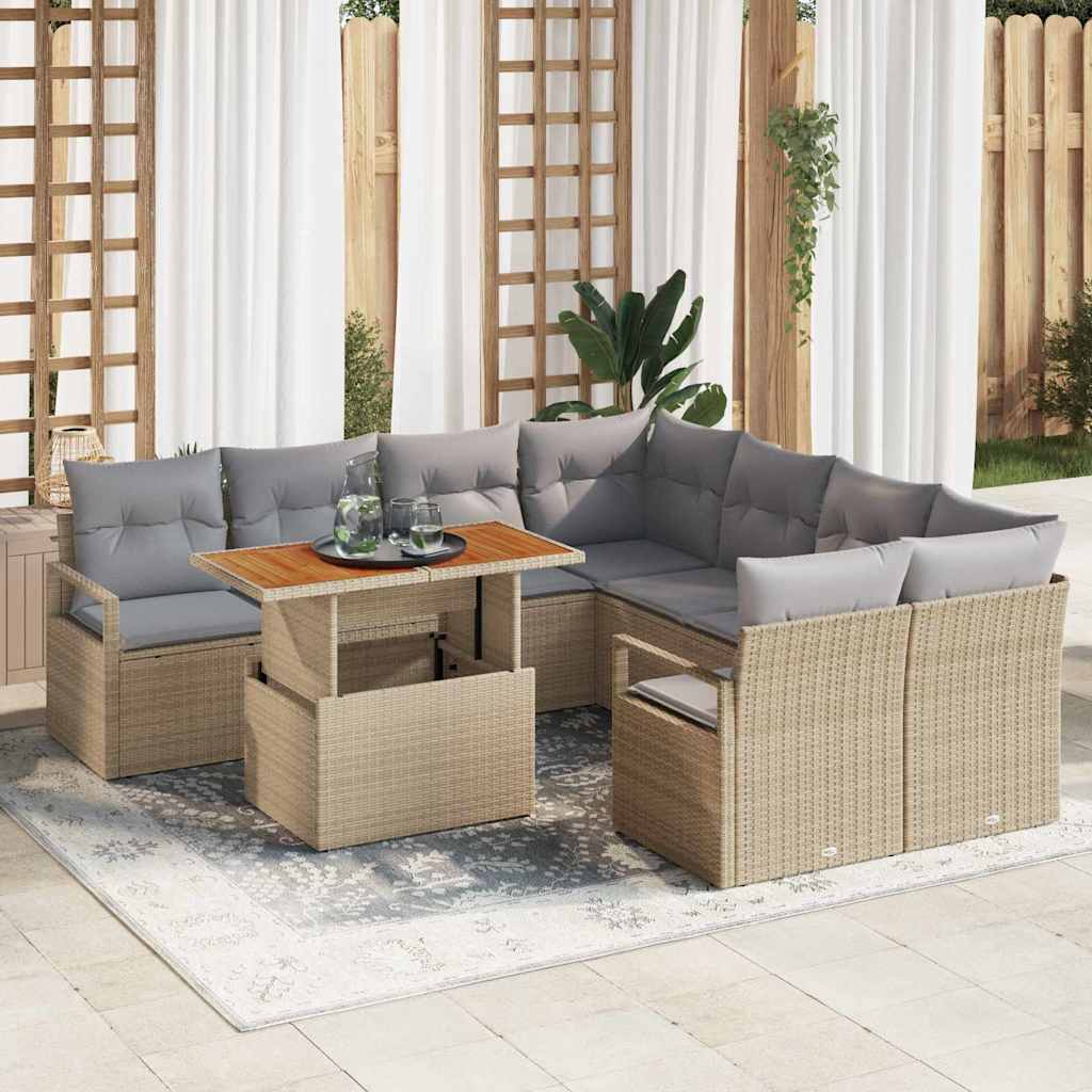 Set Divano da Giardino 9 pcs Beige Poly Rattan