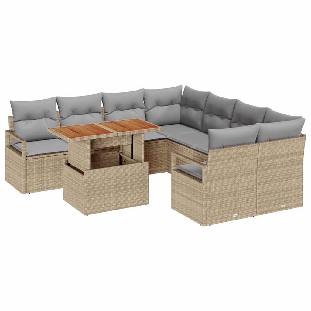 Set Divano da Giardino 9 pcs Beige Poly Rattan - immagine 2
