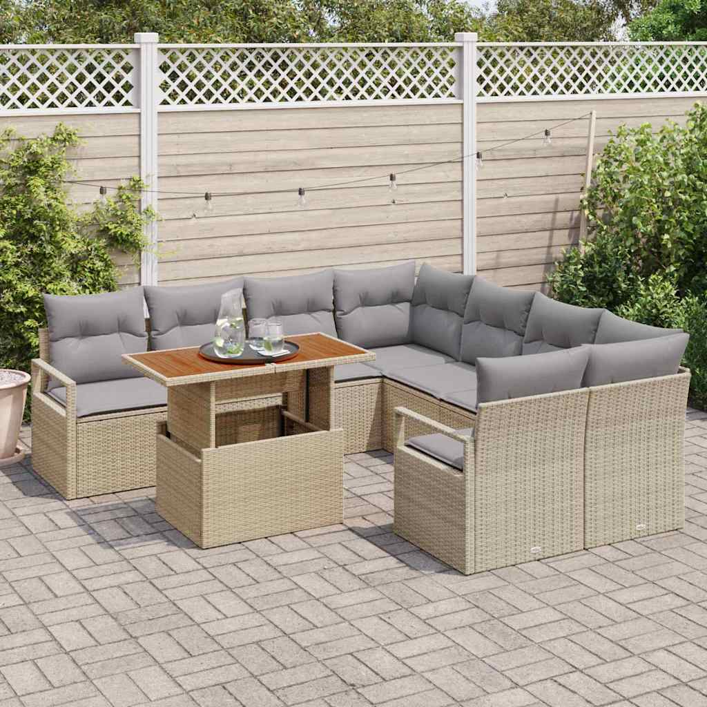 Set Divano da Giardino 9 pcs Beige Poly Rattan - immagine 3