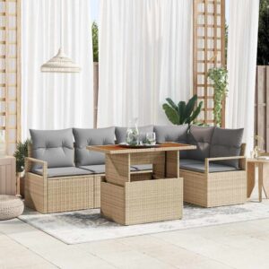 Set Divano da Giardino 6 pcs Beige Poly Rattan
