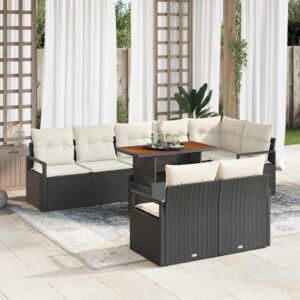 Set Divano da Giardino con archiviazione 9 pcs Nero Poly Rattan