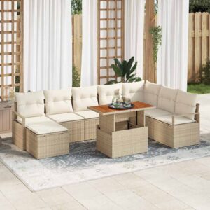 Set Divano da Giardino 9 pcs Beige Poly Rattan