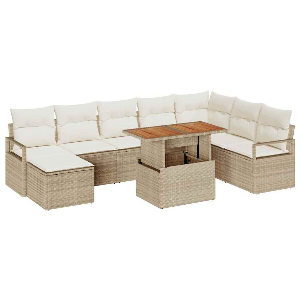 Set Divano da Giardino 9 pcs Beige Poly Rattan - immagine 2