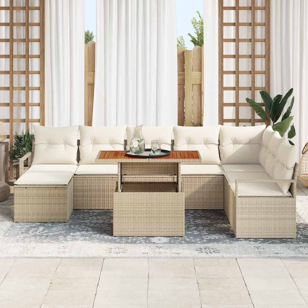 Set Divano da Giardino 9 pcs Beige Poly Rattan - immagine 3