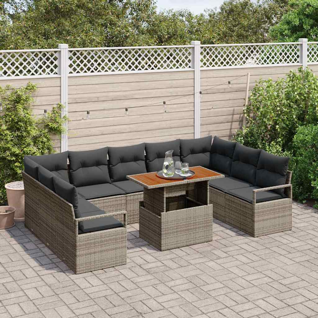 Set Divano da Giardino 10 pcs Grigio Poly Rattan - immagine 3