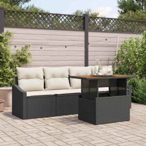 Set Divano da Giardino con archiviazione 5 pcs Nero Poly Rattan