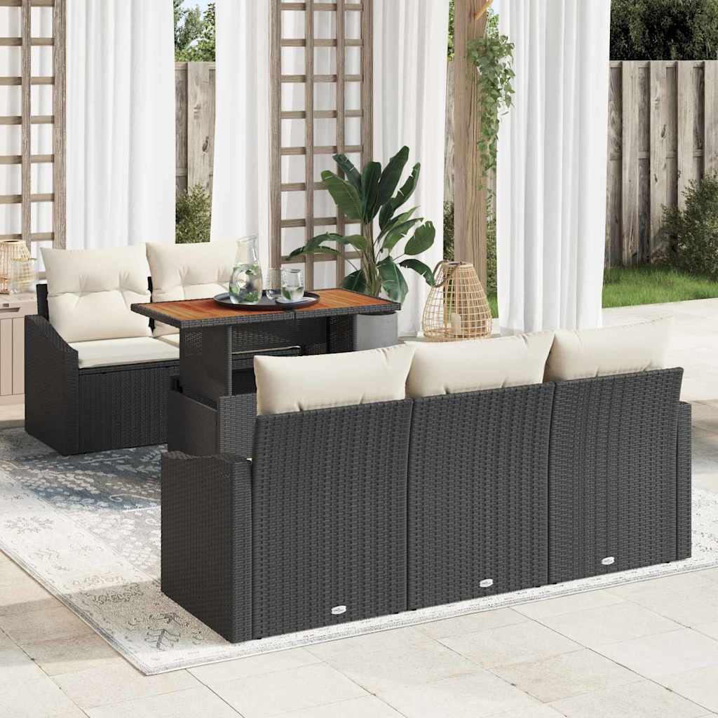 Set Divano da Giardino con archiviazione 6 pcs Nero Poly Rattan