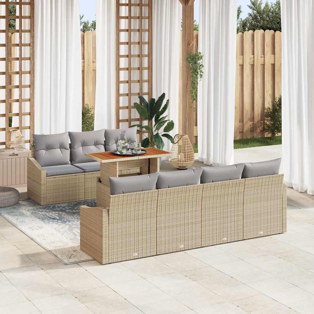 Set Divano da Giardino 8 pcs Beige Poly Rattan