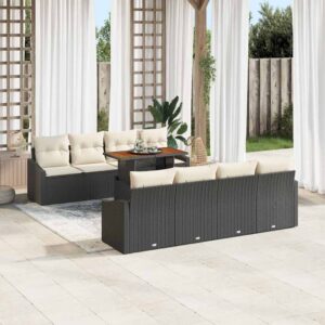 Set Divano da Giardino con archiviazione 9 pcs Nero Poly Rattan