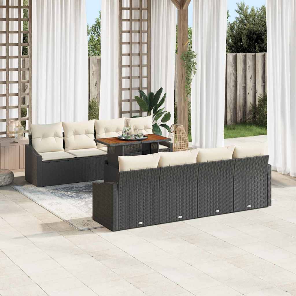 Set Divano da Giardino con archiviazione 9 pcs Nero Poly Rattan