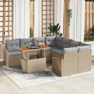 Set Divano da Giardino 9 pcs Beige Poly Rattan