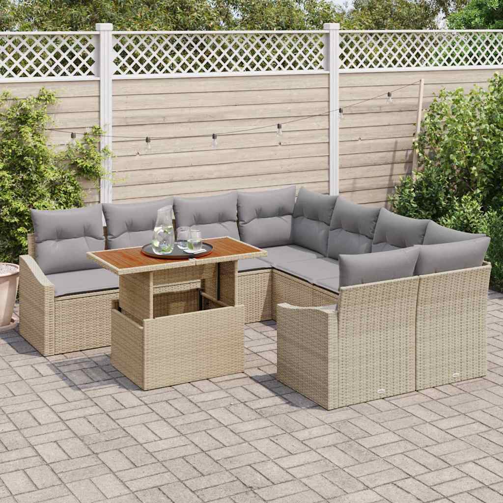 Set Divano da Giardino 9 pcs Beige Poly Rattan - immagine 3