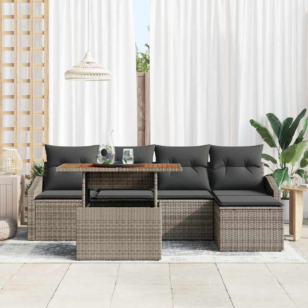 Set Divano da Giardino 6 pcs Grigio Poly Rattan - immagine 3