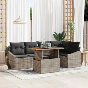 Set Divano da Giardino 6 pcs Grigio Poly Rattan