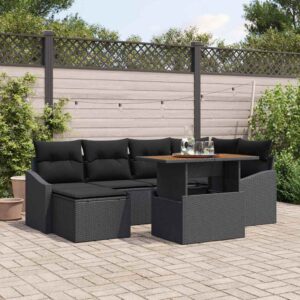 Set Divano da Giardino con archiviazione 7 pcs Nero Poly Rattan