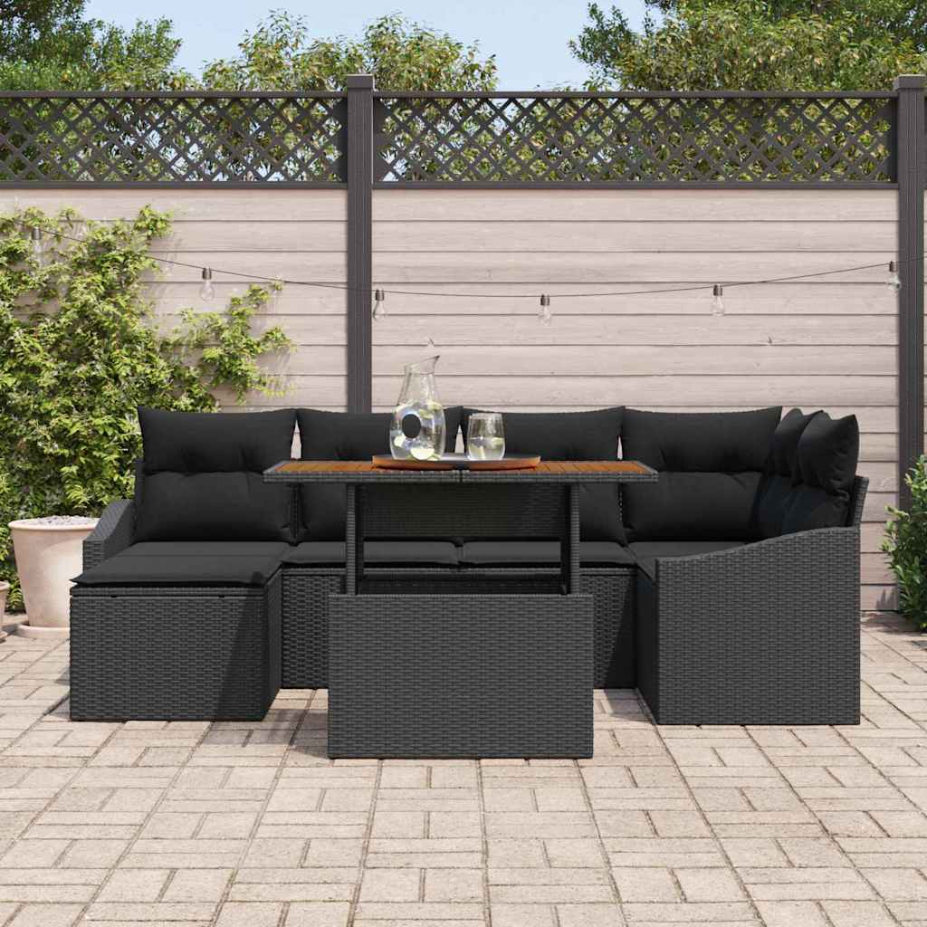 Set Divano da Giardino con archiviazione 7 pcs Nero Poly Rattan - immagine 3