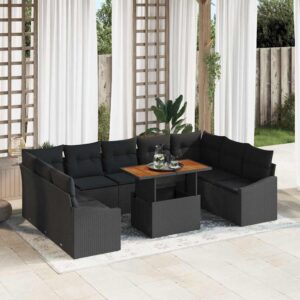 Set Divano da Giardino 10 pcs Nero Poly Rattan