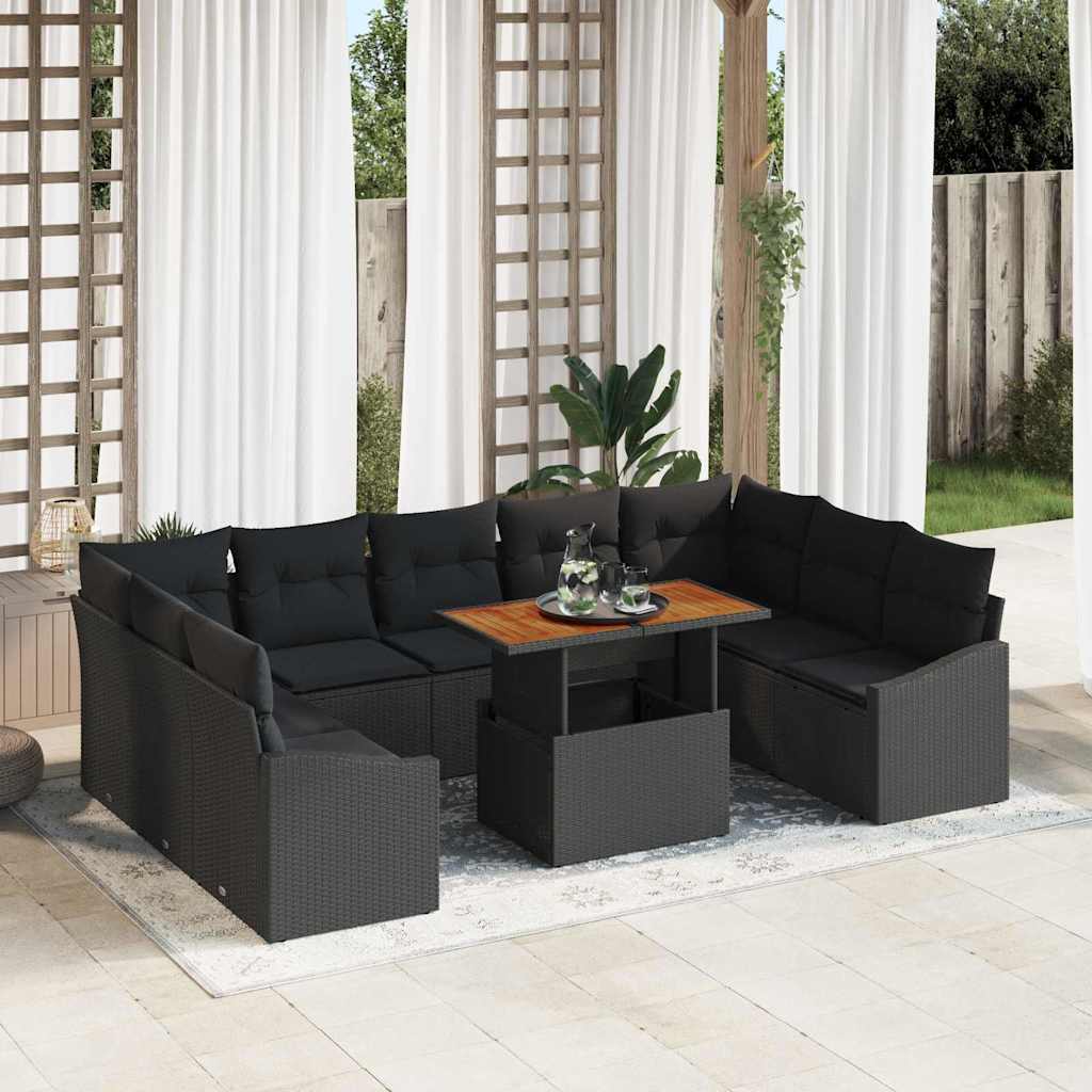 Set Divano da Giardino 10 pcs Nero Poly Rattan