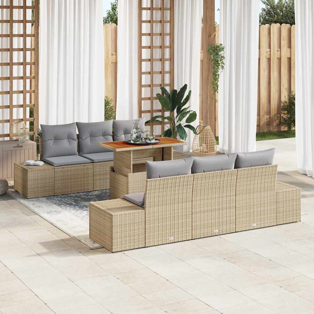 Set Divano da Giardino 7 pcs Beige Poly Rattan