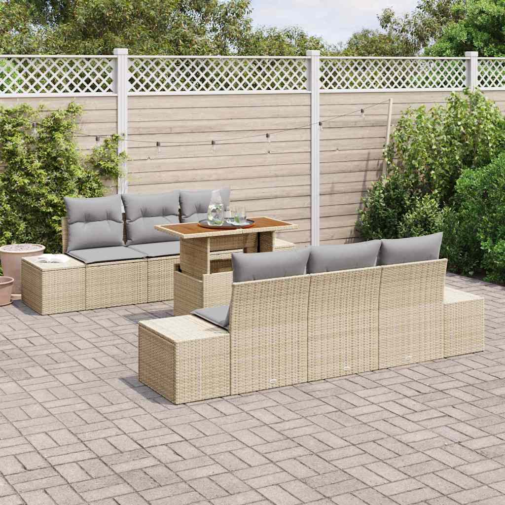 Set Divano da Giardino 7 pcs Beige Poly Rattan - immagine 3