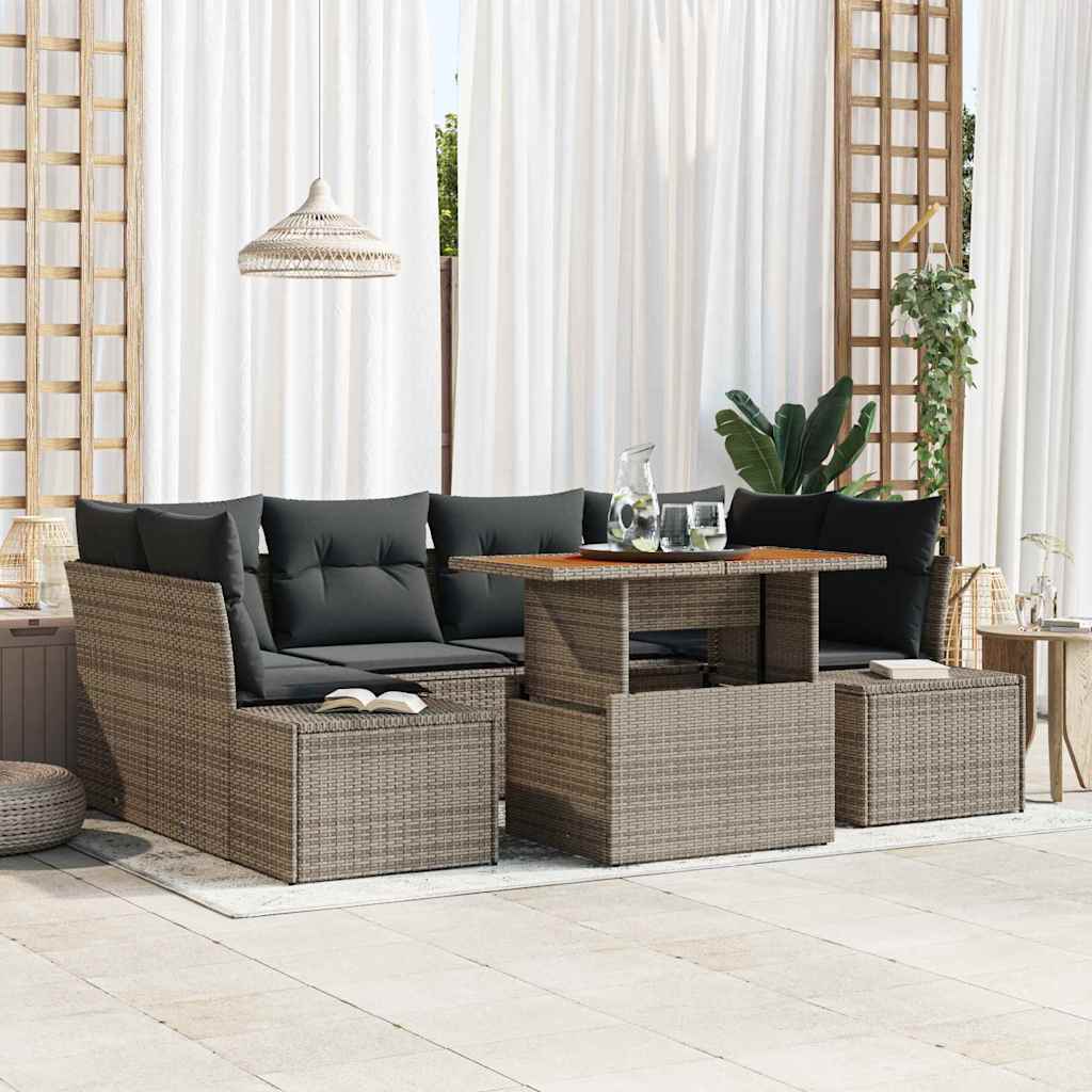 Set Divano da Giardino 7 pcs Grigio Poly Rattan