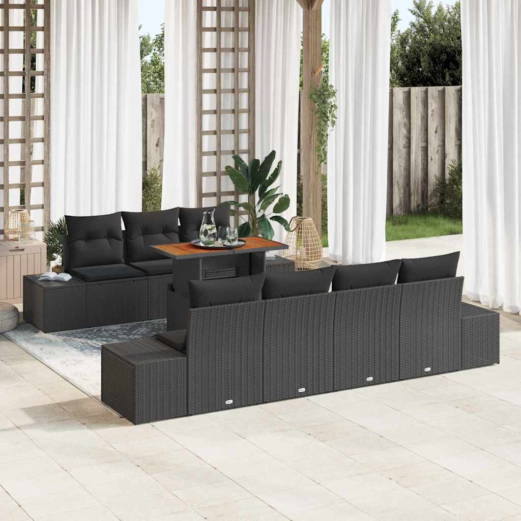 Set Divano da Giardino con archiviazione 8 pcs Nero Poly Rattan