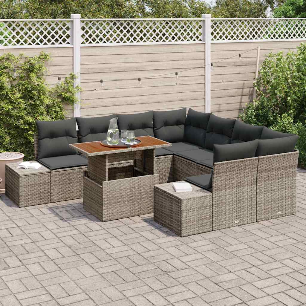 Set Divano da Giardino 9 pcs Grigio Poly Rattan - immagine 3