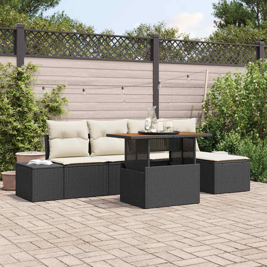 Set Divano da Giardino con archiviazione 6 pcs Nero Poly Rattan