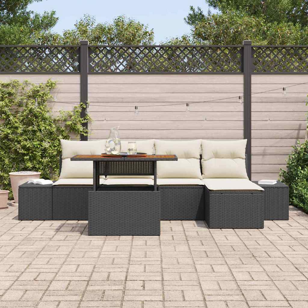 Set Divano da Giardino con archiviazione 6 pcs Nero Poly Rattan - immagine 3
