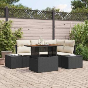Set Divano da Giardino con archiviazione 5 pcs Nero Poly Rattan