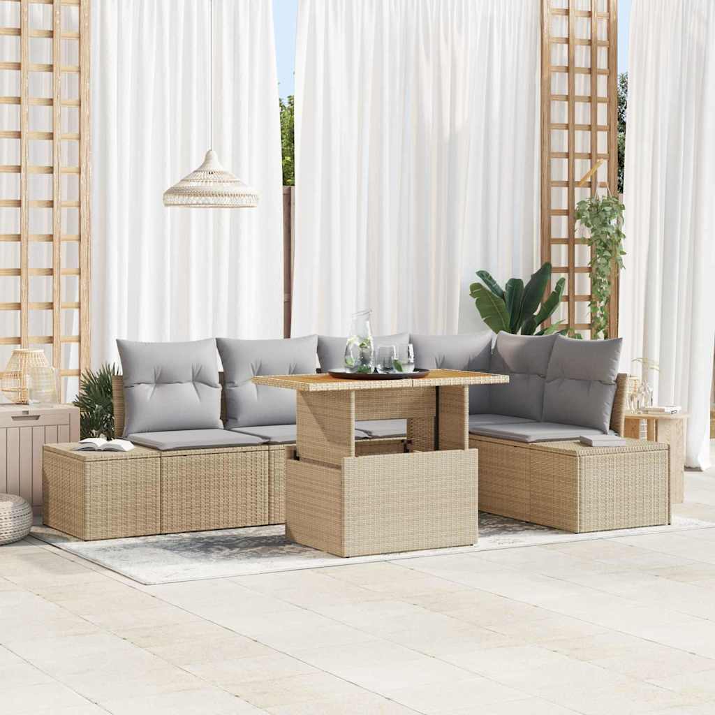 Set Divano da Giardino 6 pcs Beige Poly Rattan
