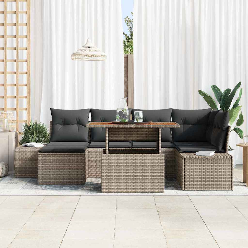 Set Divano da Giardino 7 pcs Grigio Poly Rattan - immagine 3