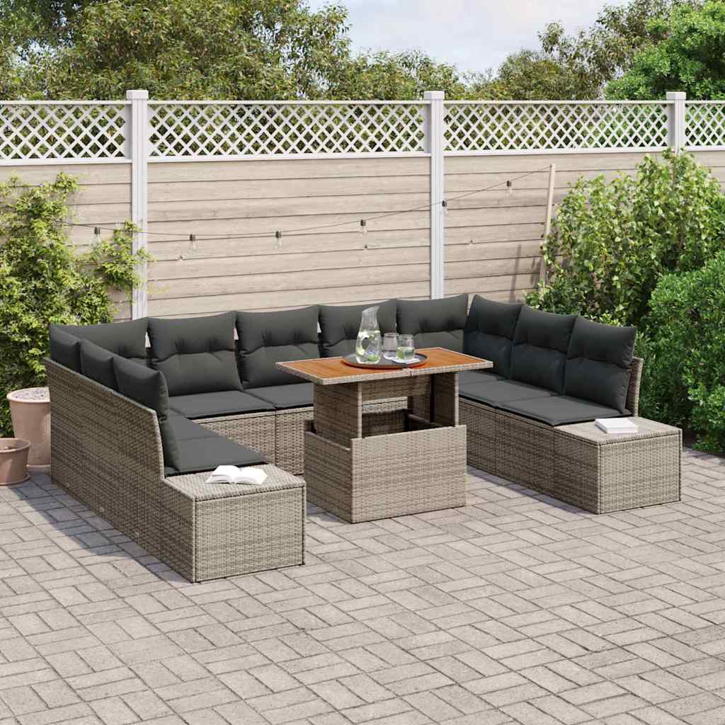 Set Divano da Giardino 10 pcs Grigio Poly Rattan - immagine 3
