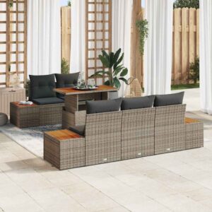Set Divano da Giardino 6 pcs Grigio Poly Rattan