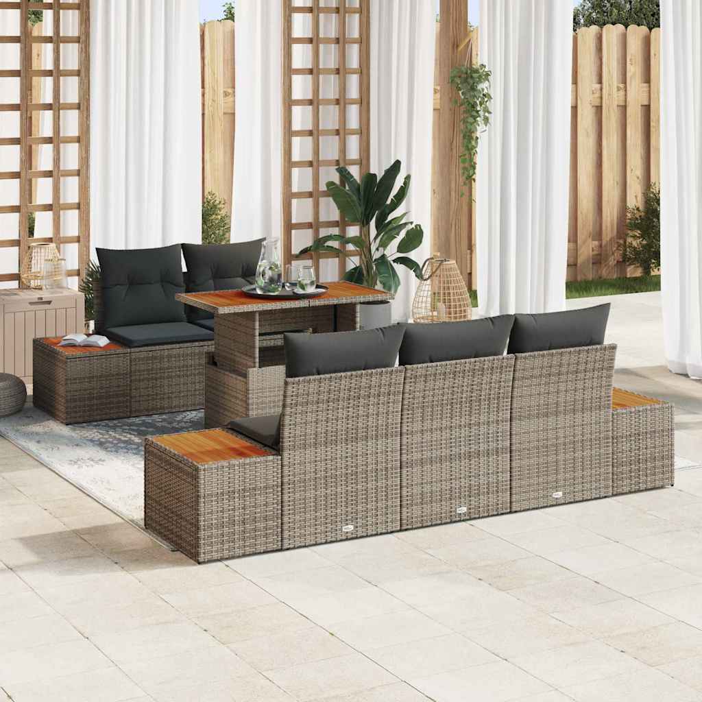 Set Divano da Giardino 6 pcs Grigio Poly Rattan