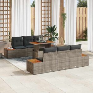 Set Divano da Giardino 7 pcs Grigio Poly Rattan