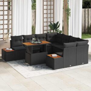 Set Divano da Giardino con archiviazione 9 pcs Nero Poly Rattan