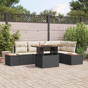 Set Divano da Giardino con archiviazione 6 pcs Nero Poly Rattan