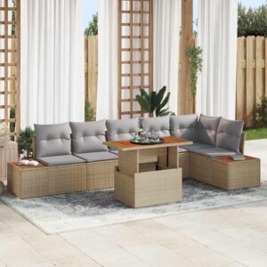 Set Divano da Giardino 7 pcs Beige Poly Rattan