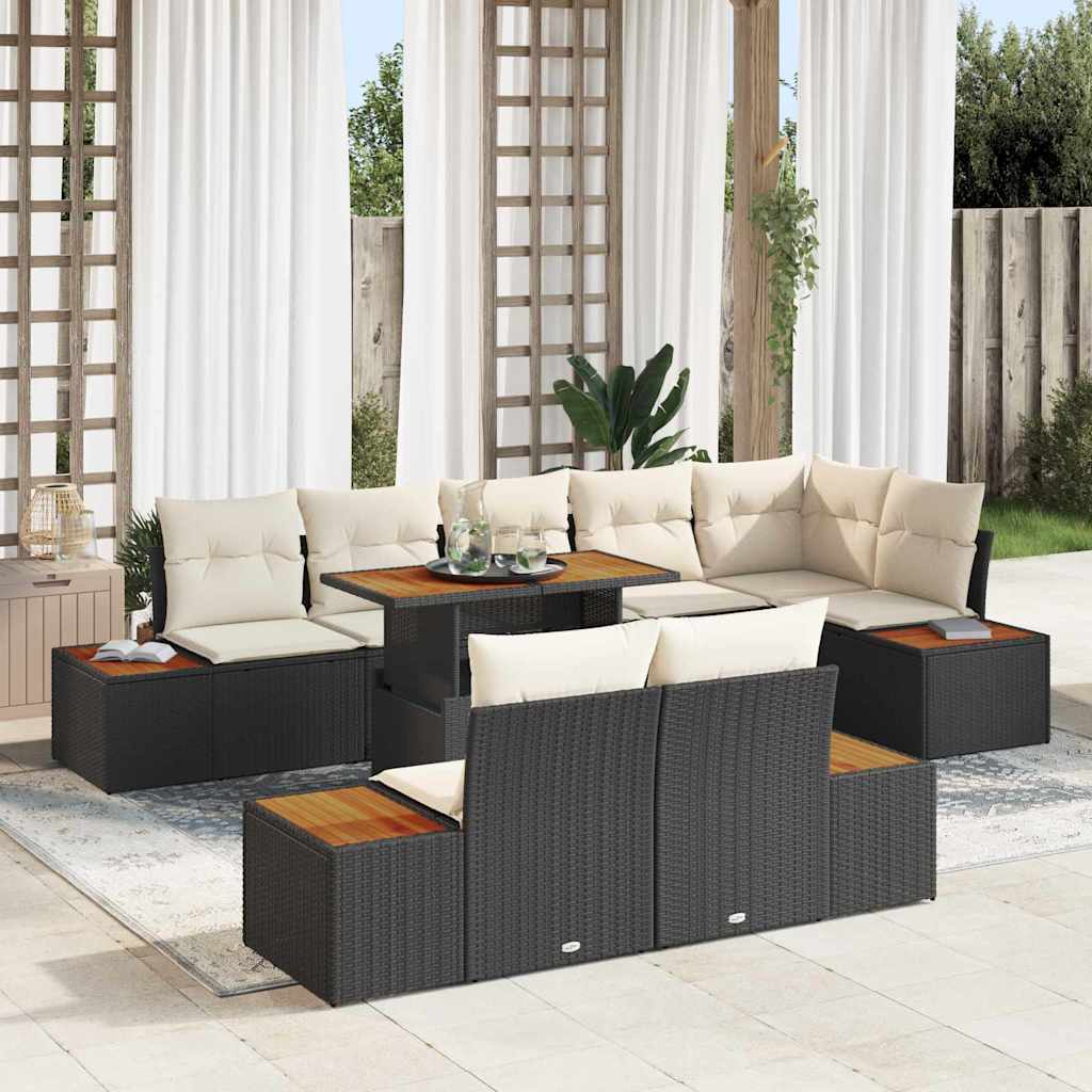 Set Divano da Giardino con archiviazione 9 pcs Nero Poly Rattan