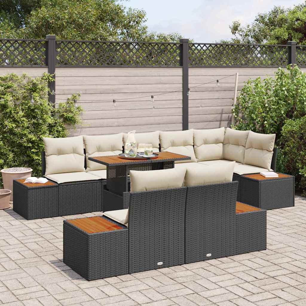 Set Divano da Giardino con archiviazione 9 pcs Nero Poly Rattan - immagine 3
