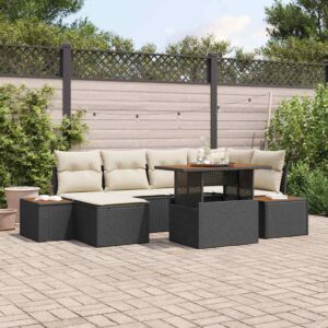 Set Divano da Giardino con archiviazione 7 pcs Nero Poly Rattan