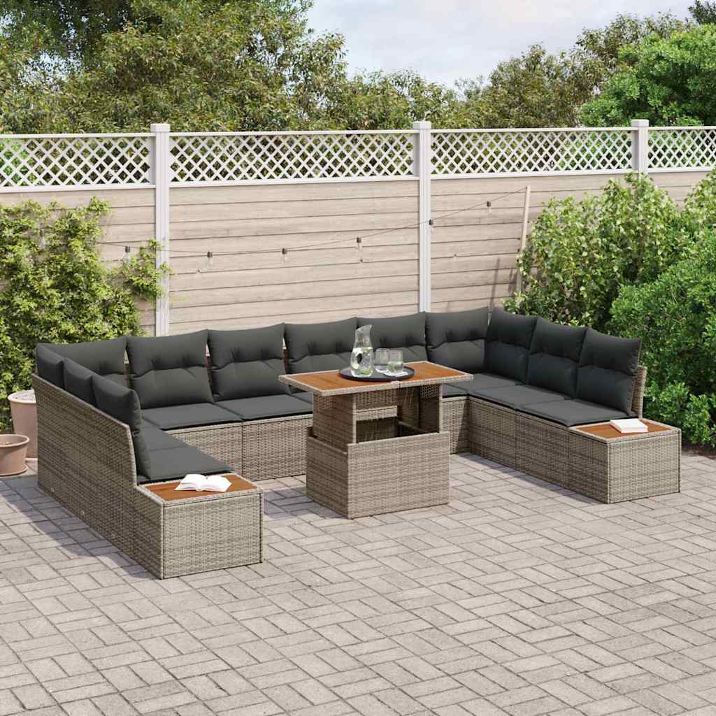 Set Divano da Giardino 11 pcs Grigio Poly Rattan