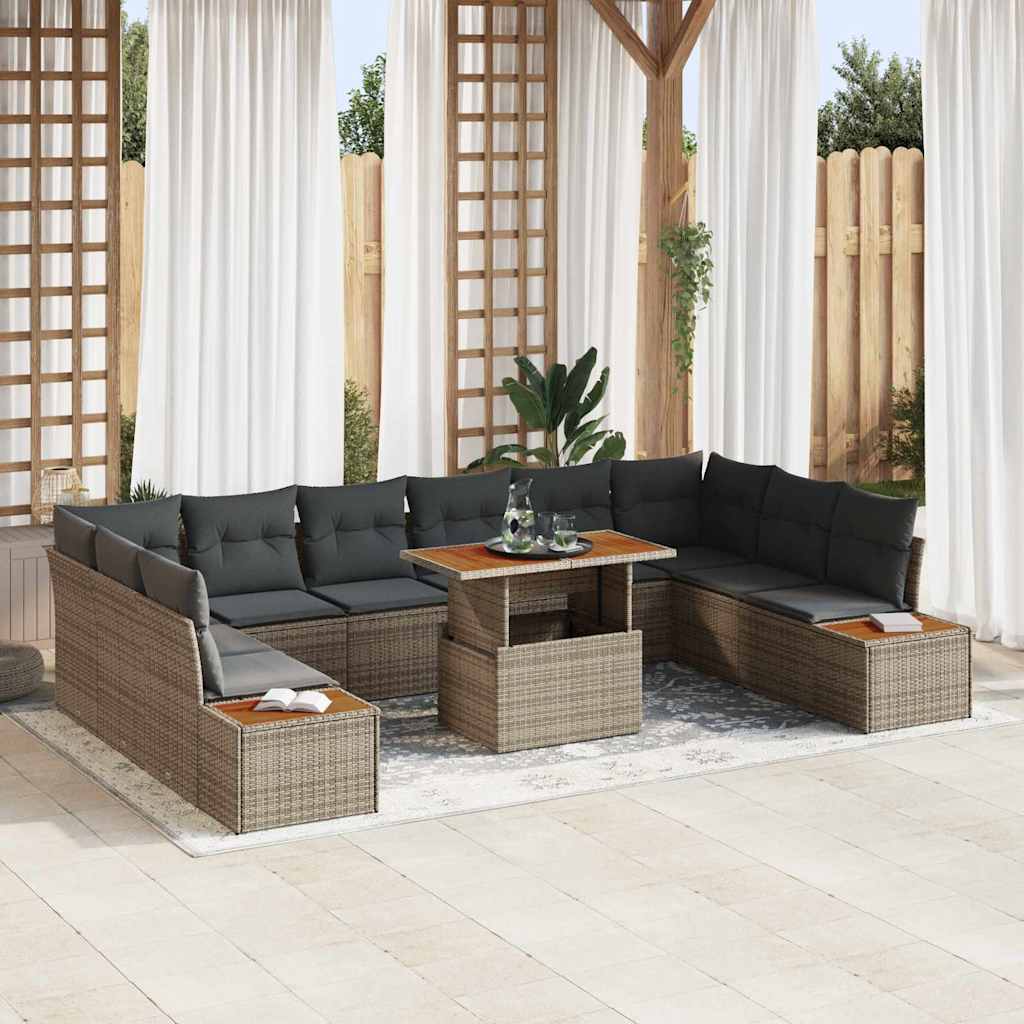 Set Divano da Giardino 11 pcs Grigio Poly Rattan - immagine 3