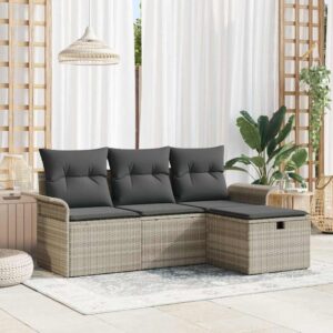 Set Divano da Giardino 4 pcs Grigio chiaro Poly Rattan